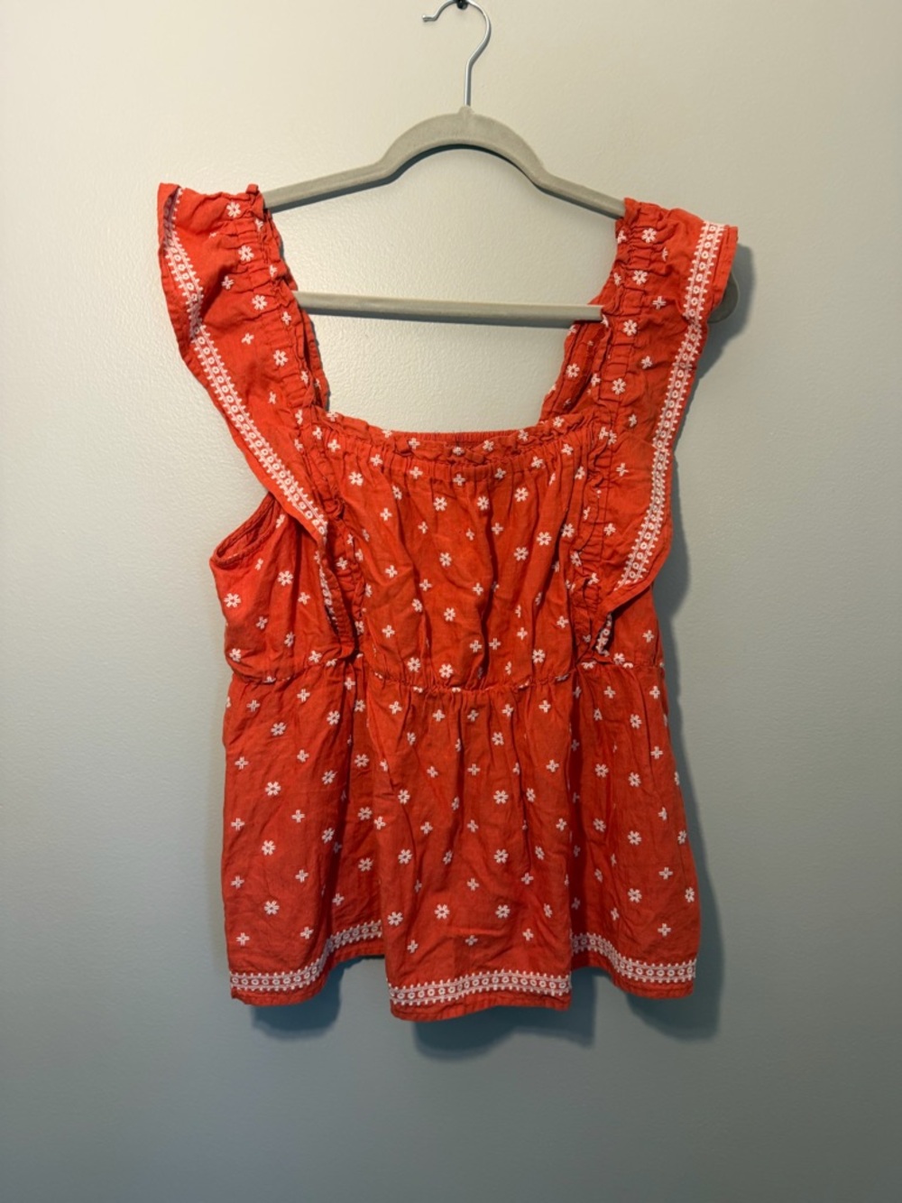 Old Navy Coral Floral Ruffle-Trim Tank